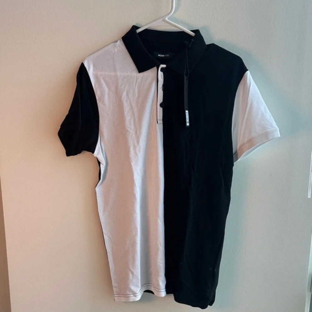 Fashion Nova Black and White Split Polo Shirt